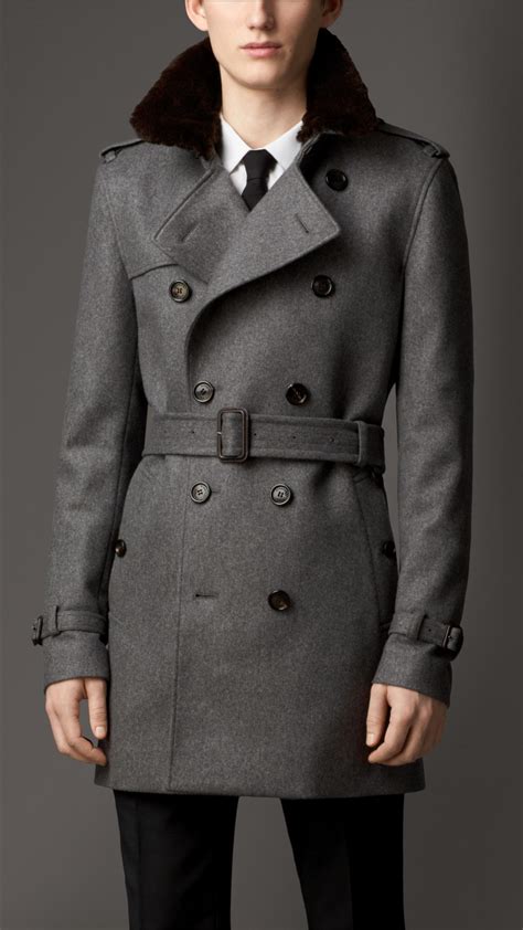 fur collar wool cashmere trench coat burberry|Burberry cashmere coat men's.